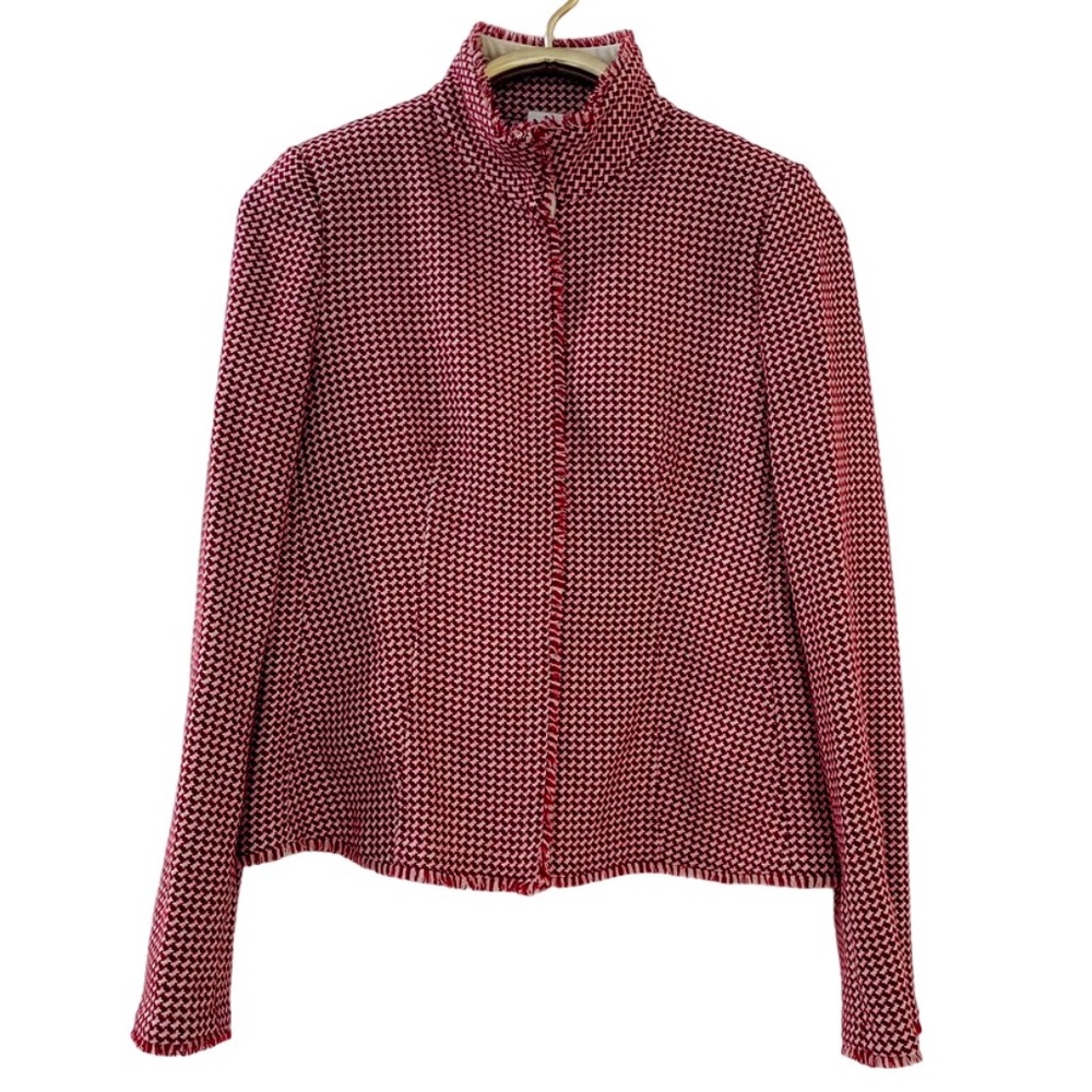 ARMANI {12} Jacket Cropped Dark Red Cream Fringe - Picture 2 of 14